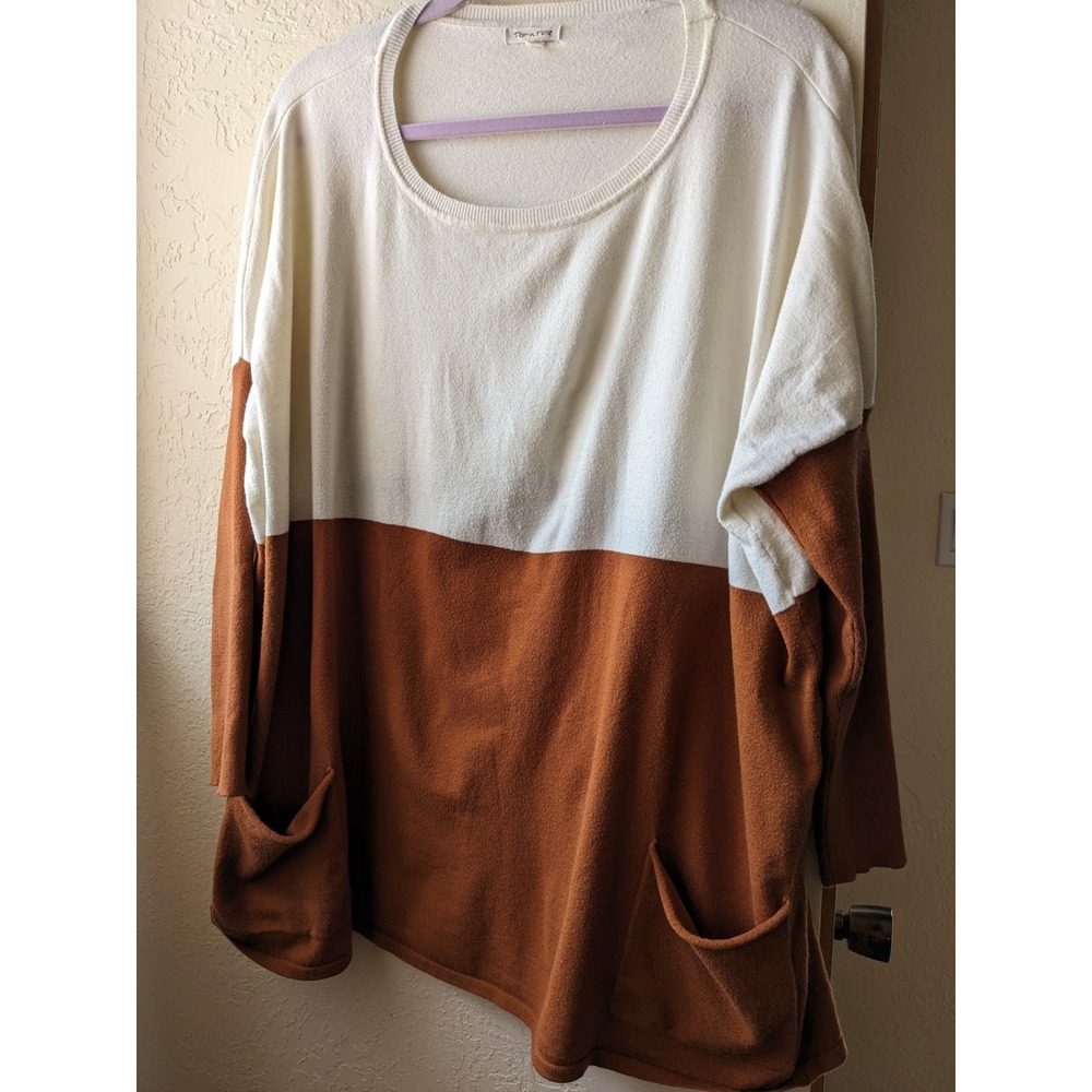 Tea n Rose Colorblock Oversized Sweater Rust Brown Cream Pockets IW790692 ML